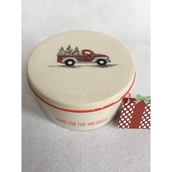 Christmas Truck Home for the Holidays Ceramic Round Jar