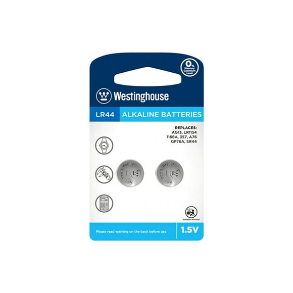 LR44 / AG13 Westinghouse Alkaline Button Batteries (2 Pack)