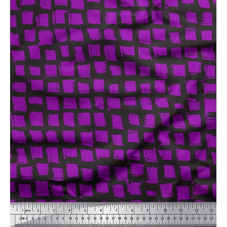 Soimoi Purple Moss Georgette Fabric Stripe & Square Geometric Decor Fabric Printed Yard 42 Inch Wide