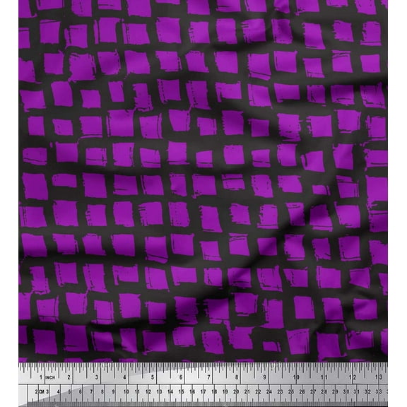 Soimoi Purple Poly Georgette Fabric Stripe & Square Geometric Print Fabric by Yard 42 Inch Wide
