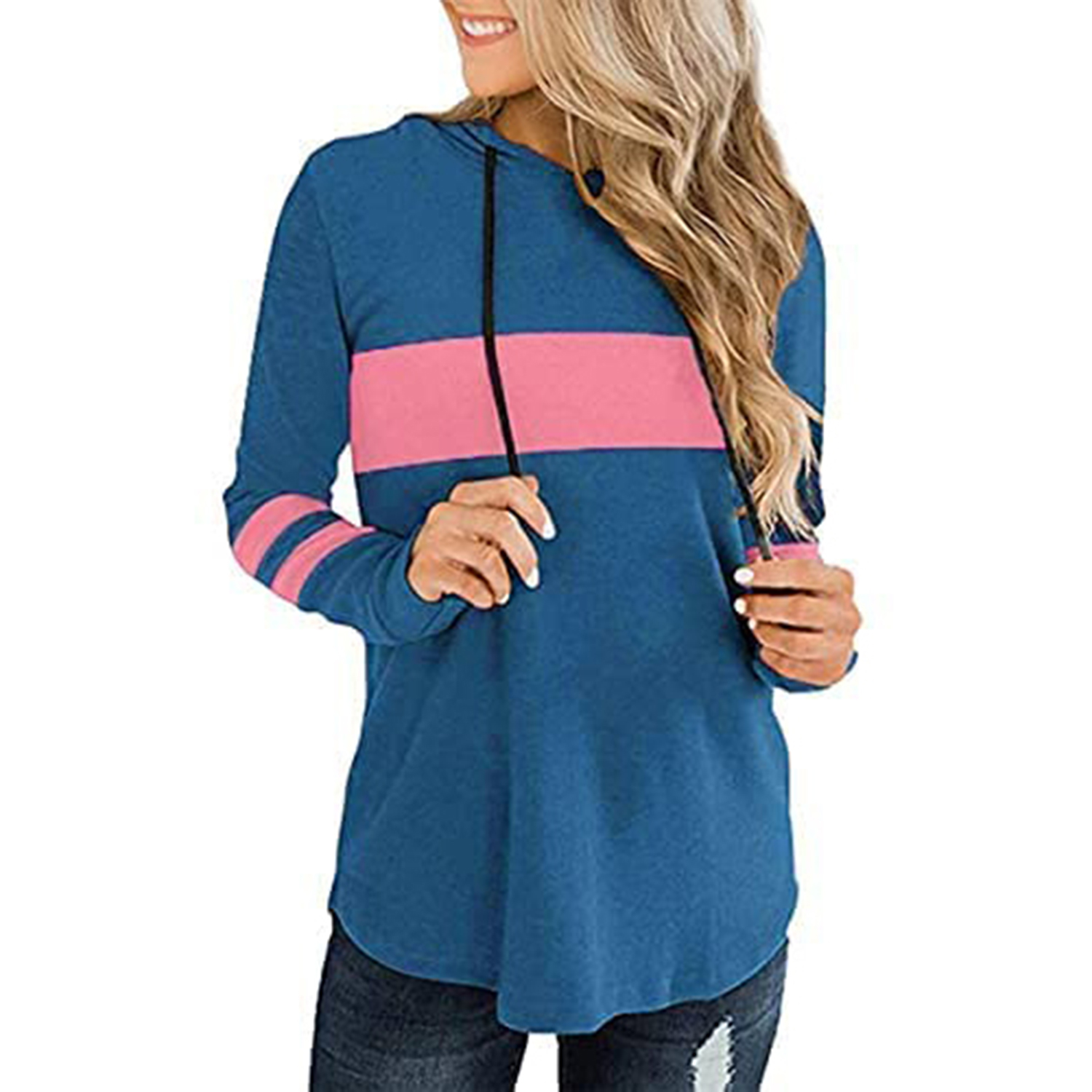 Esobo Womens Color Block Sweatshirts Hoodies Tops Long Sleeve Drawstring Casual Pullover