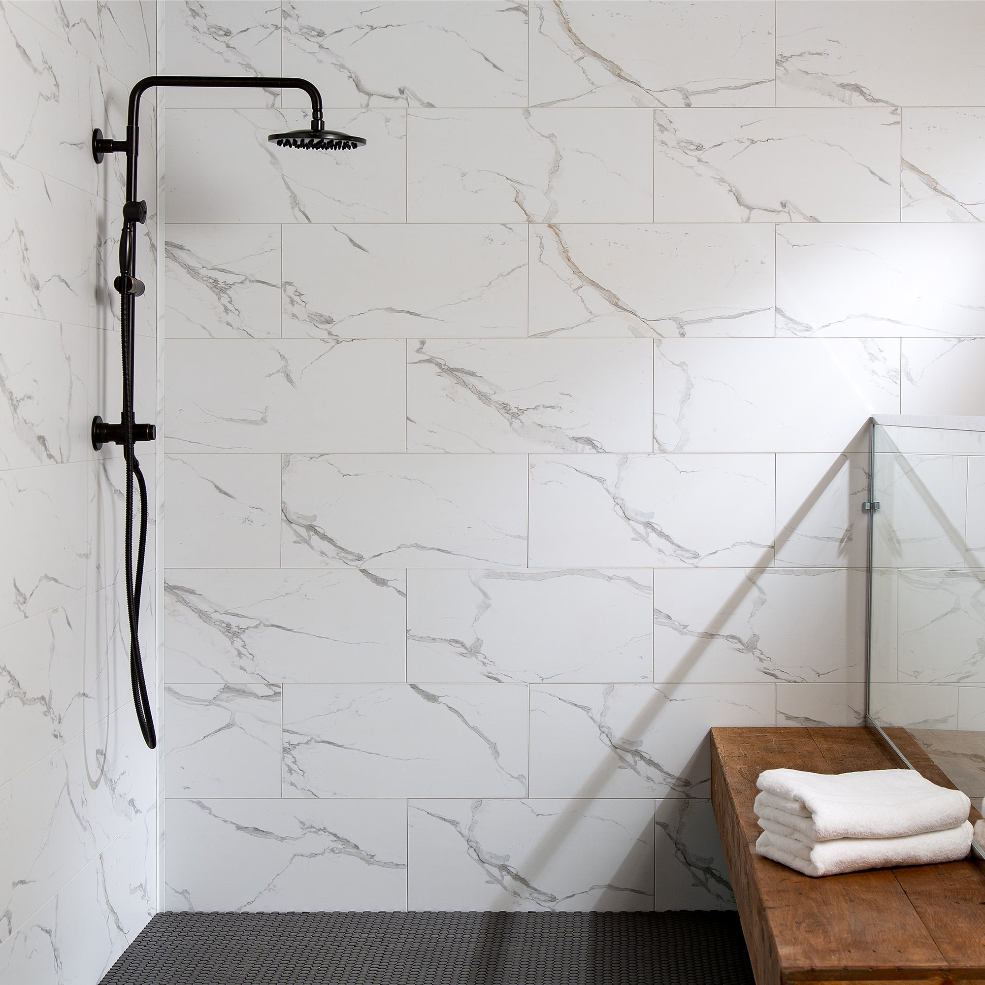 Palisade 23.2 in. x 11.1 in. Interlocking Vinyl Wall/Backsplash Panels in Carrara Marble (10 Pack)