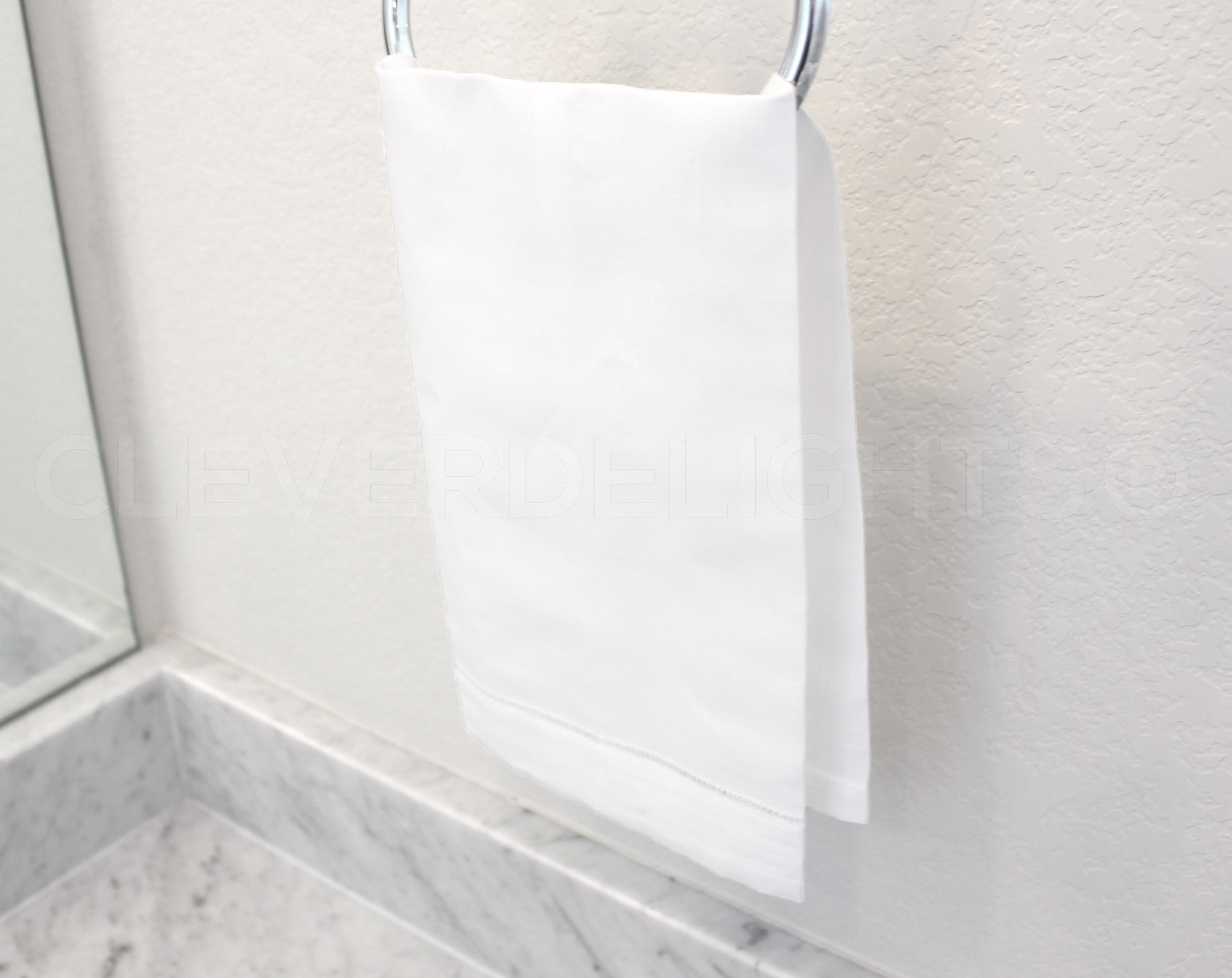 CleverDelights White Hemstitch Hand Towels - 6 Pack - 14" x 22" - 55/45 Linen Cotton Blend