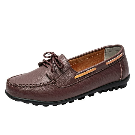 

nsendm Womens Casual Dress Shoes Size 10 Women s Casual Flat Single Solid Casual Womens Casual Slip on Shoes Leather Coffee 7.5