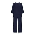 thumbnail image 4 of Caywon Women Summer Loose Linen Blend 3 Quarter Sleeve Top and Pants Solid Color Set Casual Outwear Comfort Navy L, 4 of 5