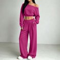 thumbnail image 4 of BRELIL Women's Two Piece Outfits Sets Long Sleeve Crop Top Wide Leg Elastic Waist Pants Casual Lounge Matching Tracksuit Fall Travel Vacation Loungewear, Purple M, 4 of 7