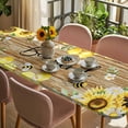 thumbnail image 3 of Sunflower Floral Table Cloths for 8 Foot Rectangle Tables, Farmhouse Pastoral Daisy Bees Brown Wood Patio Waterproof Elastic Fitted Tablecloths, Washable Rectangular Table Cover for Camping, 3 of 8