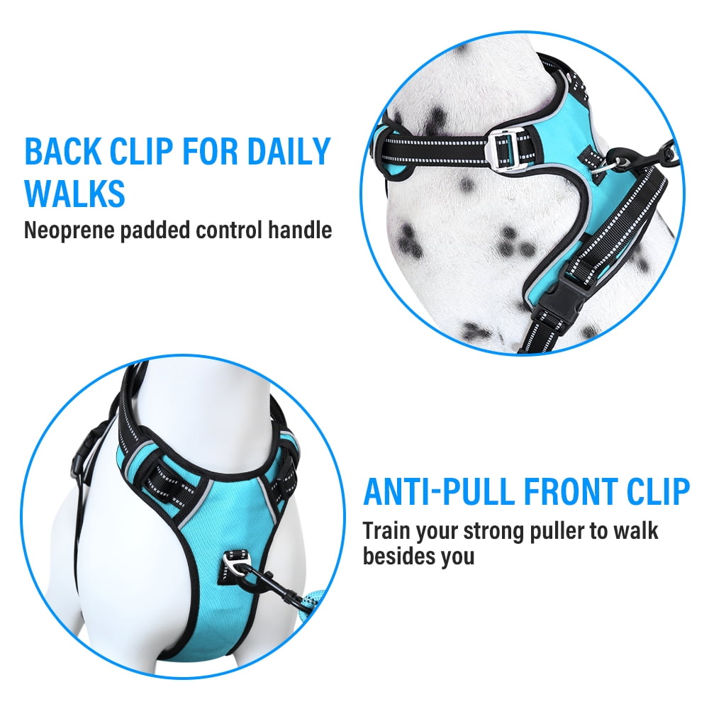 Plutus Pet No Pull Dog Harness, Release at Neck, Adjustable Reflective Dog Vest Harness, M, Cyan