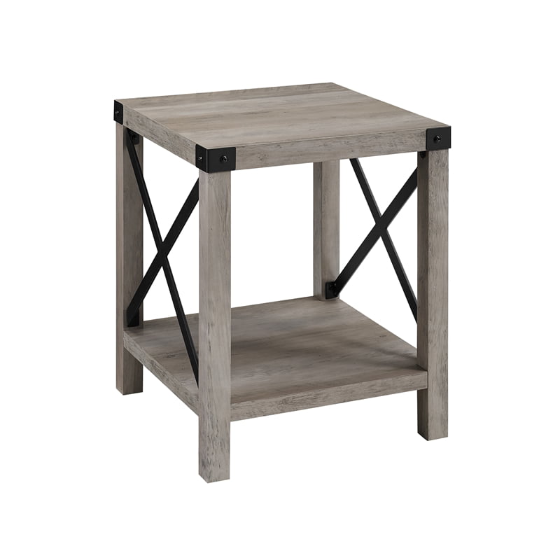 18" Rustic Urban Industrial Metal X Accent Side Table White Oak 