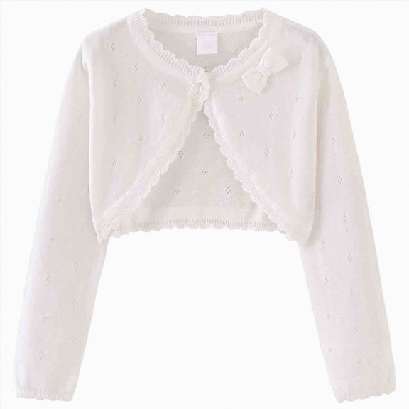 NOLDARES Kids Girls Cardigan Long Sleeve Button Toddler Cardigan Knit Sweater(White,3-4 Y)