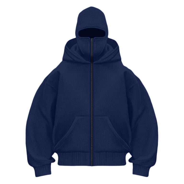 LiJinLong Balaclava Hoodie Zippe, Double Hooded Zip Jacket, Built
