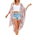 thumbnail image 4 of Ladies Summer Vacation Beach Sunscreen Loose Chiffon Print Cardigan Blouse Jacket, 4 of 6