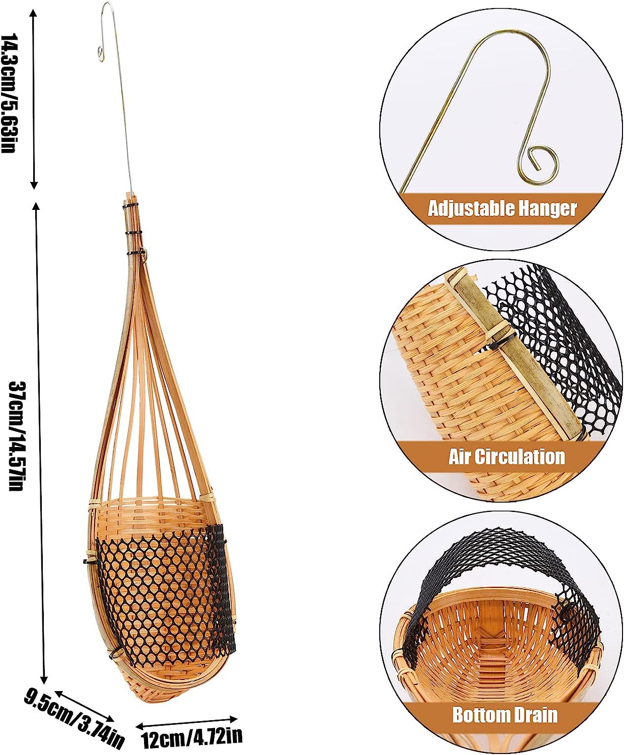 6PCS Orchid Hanging Planter Bamboo Woven 4.7 Inch Hanging Orchid Basket with Metal Hook, Bird Nest Style Plant Hangers for Trellis or Gazebo, Small Flower Plants Planter