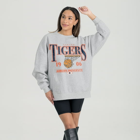 Women's Gameday Couture Gray Auburn Tigers Basketball Premium Fleece Drop Pullover Sweatshirt