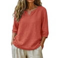 thumbnail image 4 of Sillenn Notch Neck Puff Bubble 3/4 Sleeve Cotton Linen Blouse for Women Loose Fit Dressy Casual Muslin Shirt Lightweight Breathable Relaxed Fit Tunic Shirt Casual Summer Basic Linen Shirts Orange L, 4 of 9