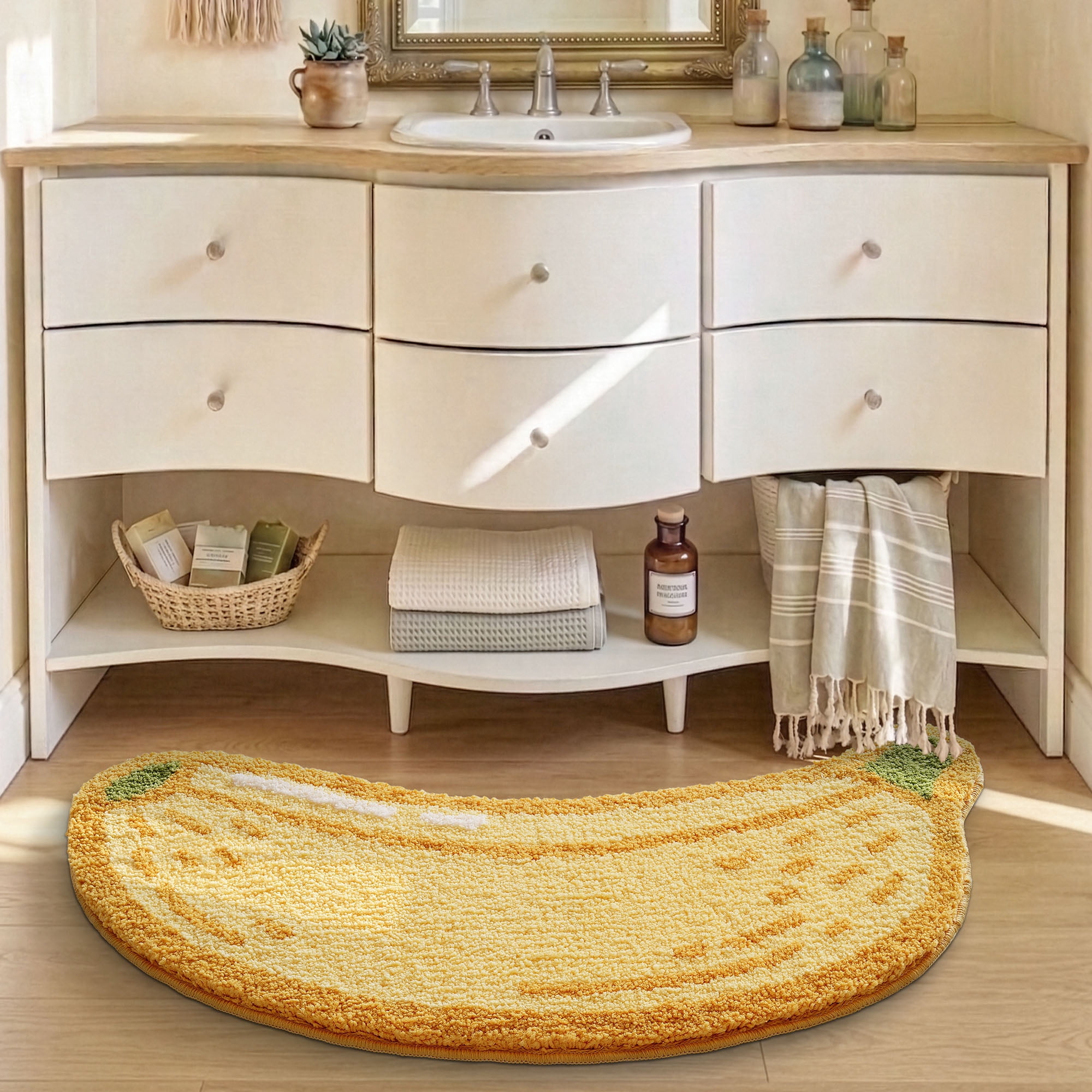 FRABE Bathroom Rug Cute Funny Banana, Soft Plush Fluffy Non Slip Absorbent Mat, Fruit Decor Carpet for Kids Room, Kitchen, Badroom, 20x40