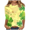 thumbnail image 1 of Diufon T-Shirts de la Saint-Patrick pour Femmes, Grande Taille, Imprimé Trèfle, Manches 3/4, Col Rond, 1 of 5