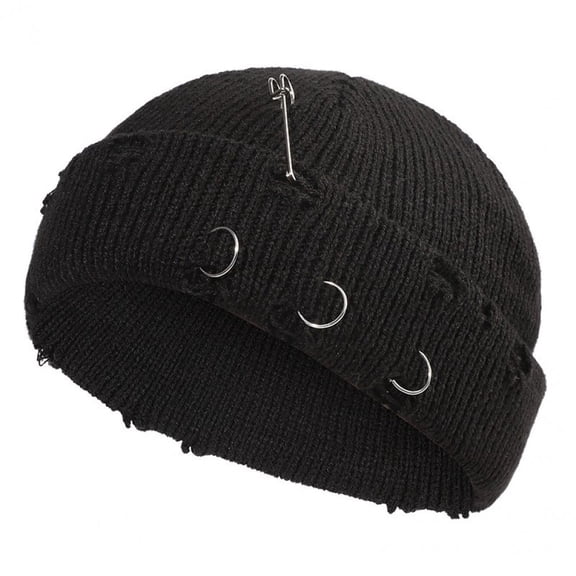Slccxzc Gothic Beanie Winter Knit Hats Trendy Metal Pin Y2K Skull Cap Unisex