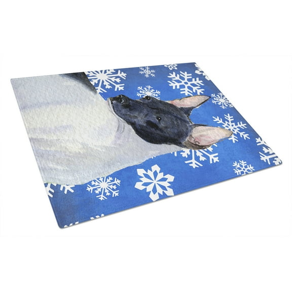 Caroline's Treasures Rat Terrier Winter Snowflakes Holiday Glass Cutting Board Large