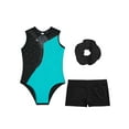 thumbnail image 2 of TiaoBug Kids Girls Sleeveless Dance Gymnastics Leotard Shorts with Hair Band Sports Outfits Blue Green 10, 2 of 7