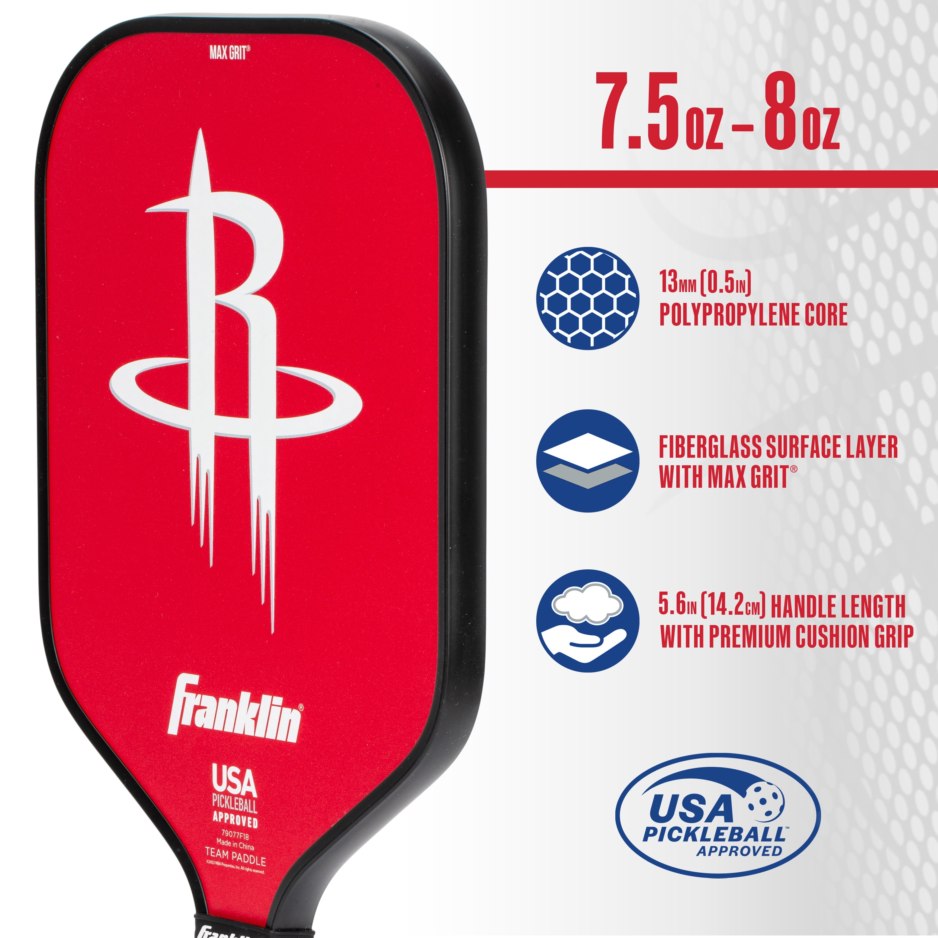 Franklin Sports NBA Houston Rockets Pickleball Paddle - Official NBA Team Pickleball Paddles - USAP (USAPA) Approved Premium Quality Pickleball Paddles - Authentic Team Logos + Colors
