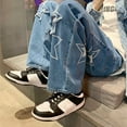 thumbnail image 5 of Dyfzdhu Wide Leg Jeans for Men Trendy Stars Pattern High Street Washed Baggy Loose Denim Pants Streetwear Hip Hop Jeans, 5 of 9