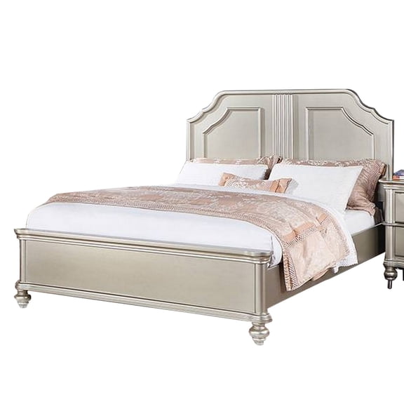 Benjara Opp Platform California King Bed with Panel Headboard- Champagne Silver