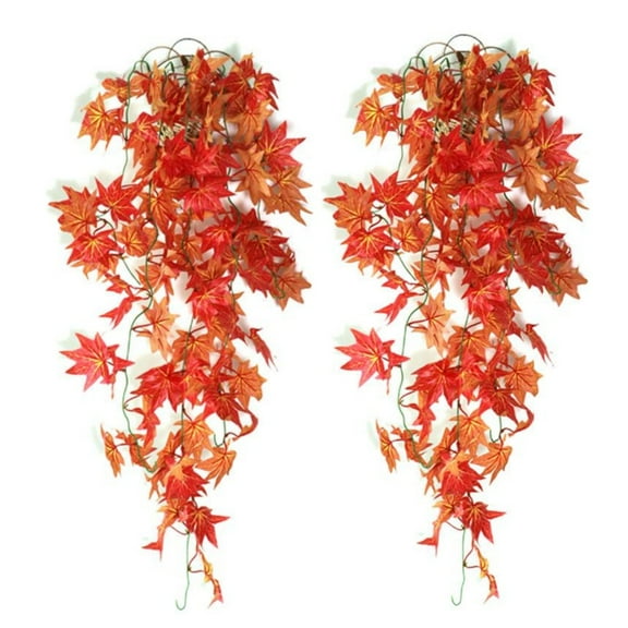 2Pack Artificial Hanging Maple Vine 3.5ft Fake Fall Swag Plants Outdoor UV Resistant Plastic Plants for Indoor Outdoor Wedding Thanksgiving Baskets Party Decor