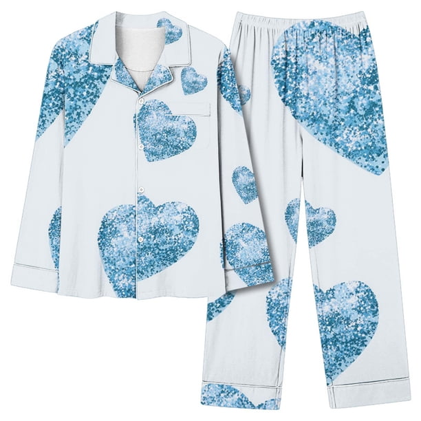 Puntoco Conjuntos de pijamas cómodos para mujer, conjunto de pijama informal holgado a la moda con pantalones largos estampados y manga larga con cuello vuelto