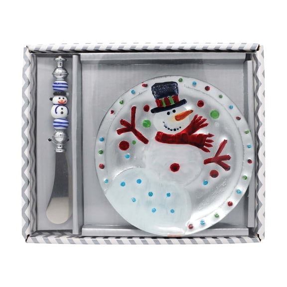 Tabletop Snowman Hostess Set Glass Pate Spreader Appitizer Plate Xm1138