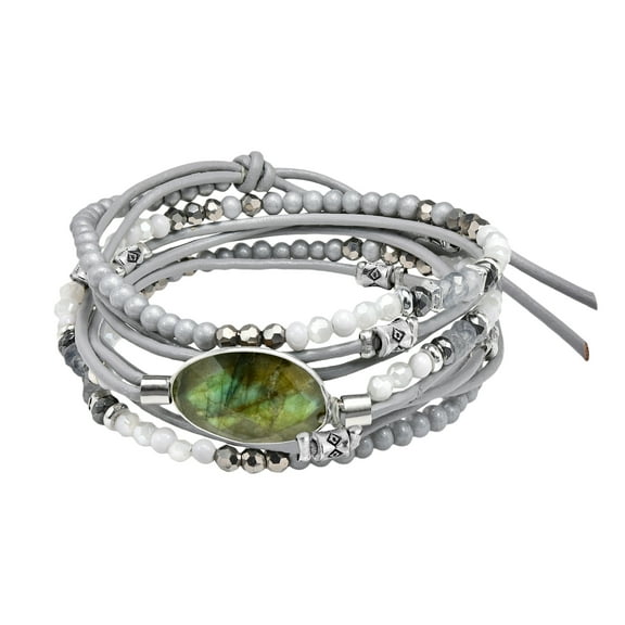 AeraVida Boho Chic Oval Charm Black Onyx Beaded Leather Multi-Layer Necklace or Bracelet