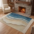 thumbnail image 3 of Blue Beach Coastal Washable Area Rug 3'x5', Nautical Seaside Ocean Beige Woven Cotton Tassels Kitchen Rugs, Non Slip Indoor Door Mat Throw Carpet for Entryway Living Room Nursery Laundry Room, 3 of 9