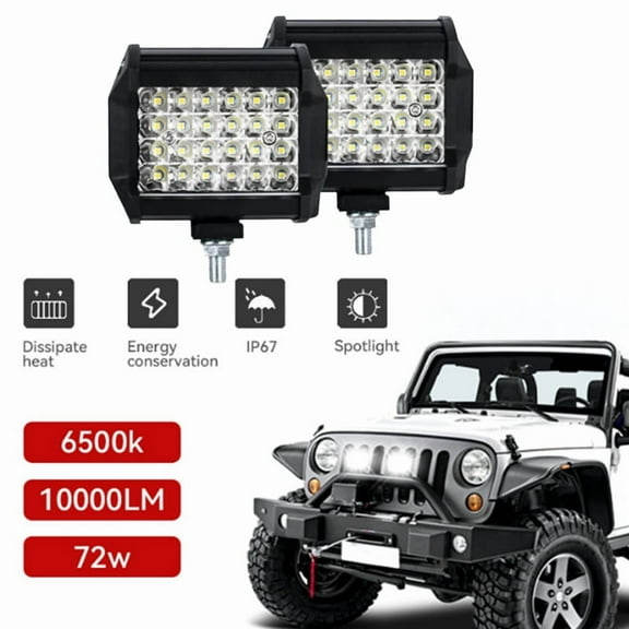 2Pcs Car 12V 24V Headlight 72W Light Bar Work Light Spotlight 4Inch LED Light Bar Fog Lamp for Truck Tractor Boat SUV