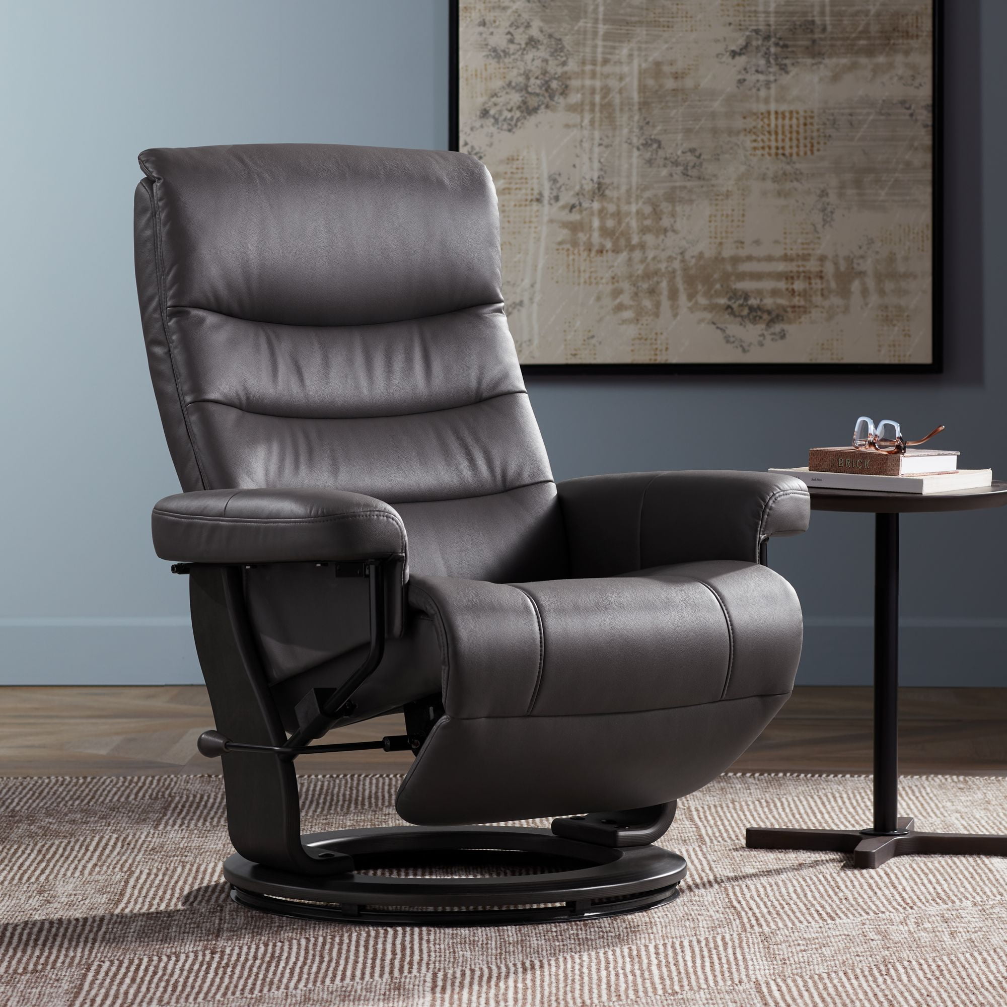 Free Shipping BenchMaster Morgan Java Faux Leather Recliner Ottoman Adjustable Swivel Modern Armchair Walmart Walmart