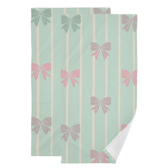 Mint Green Stripes Gardient Colored Bows Hand Towel Absorbent Bath Towels for Bathroom Sports Gym 28" x 14" Set of 2