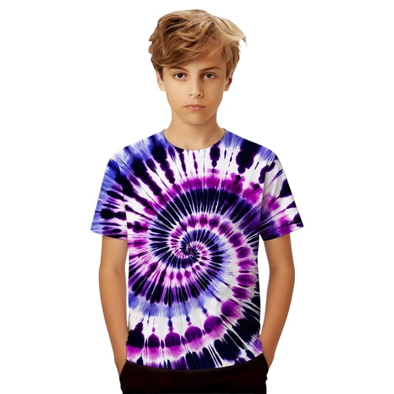RTKFRFLM Boys Tie Dye T-Shirt Fashion Colorful Swirl Pattern Loose Fit Crewneck Short Sleeve Casual Play Tee 1-13Y
