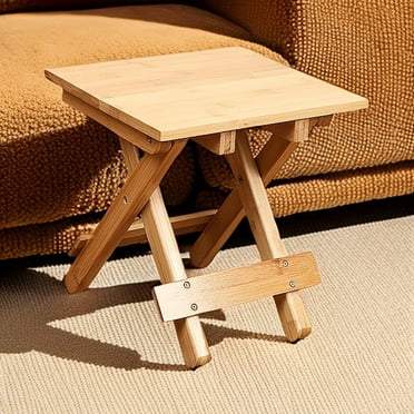 HAOJIE Natural Bamboo Folding Stool - Portable Shoe Changing Stool for Living Room, Bedroom, Kitchen