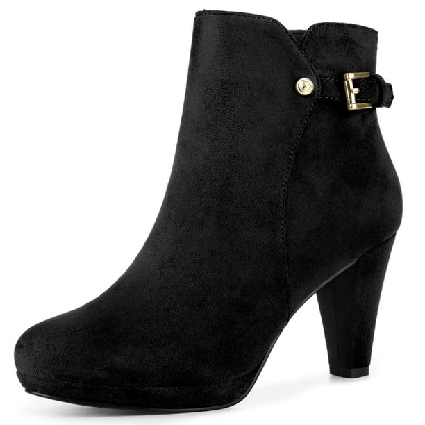 Botines de tacón grueso Allegra K con cremallera lateral y plataforma para mujer Negro 41