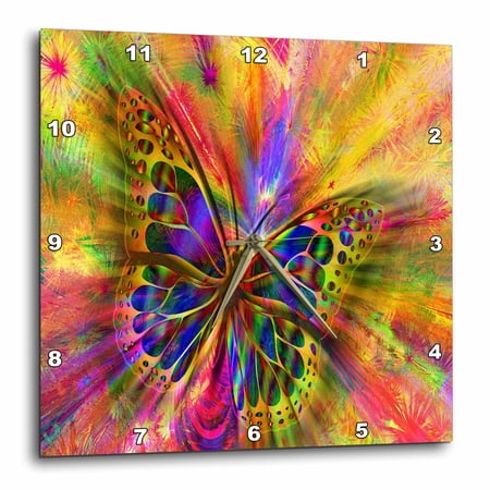 3drose, Image of Metallic Prism Butterfly on Colorful Background, 10x10 Wall Clock