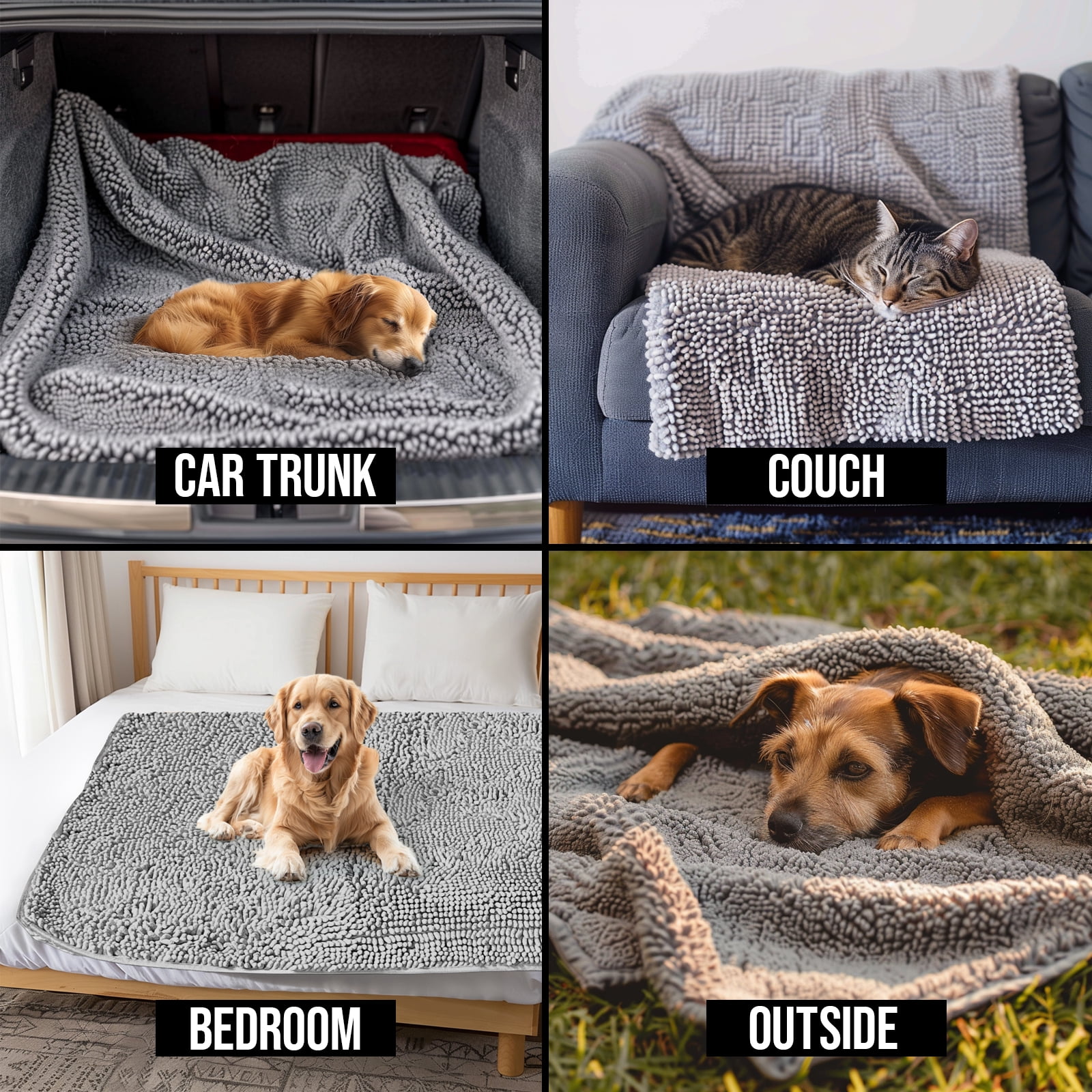 Muddy MatÂ® Dog Blanket - Chenille Water Absorption Blanket for Bed & Couch Cover for Dogs Washable, Anti-Slip Soft and Durable Furniture Protector for Dogs - Grey 52"x72"