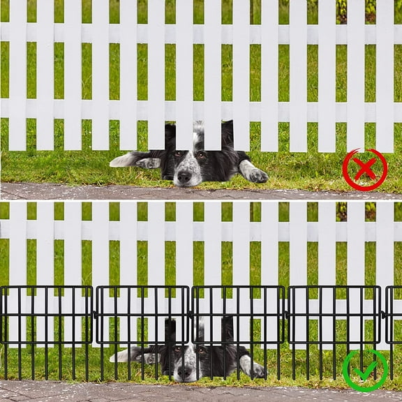 10 Pack Decorative Animal Barrier Fence, 16 in High x 10 ft Long Black Metal Panels, 1.5" Gap No-Dig Deterrent Fence for Dogs & Rabbits, Garden Landscape Edging