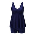 thumbnail image 4 of Arnsht Womens One Piece Swimsuit Modest Tummy Control Bathing Suit with Skirt Ruffle Basic Adjustable Swim Dress Swimwear Blue M, 4 of 6