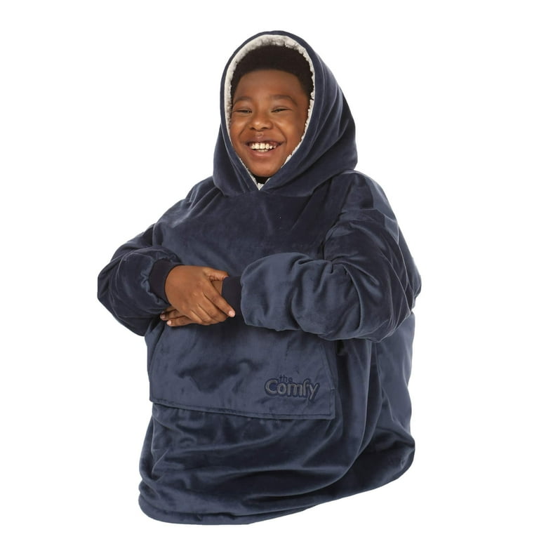 THE COMFY Original JR  The Original Oversized Sherpa Wearable Blanket for  Kids, Seen On Shark Tank, One Size Fits All Blue 