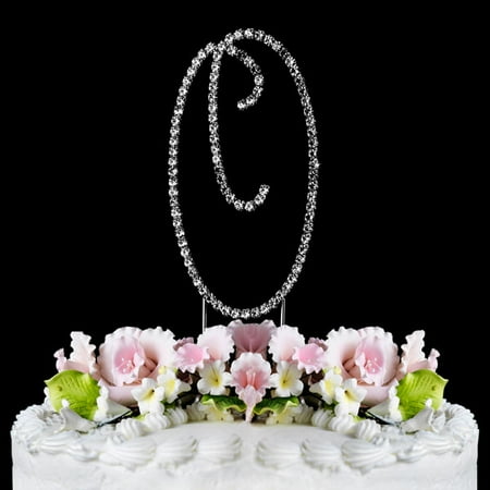 Crystal Monogram - Yacanna Swirl Design Crystal Monogram Cake Toppers Silver Cake Initial O Large