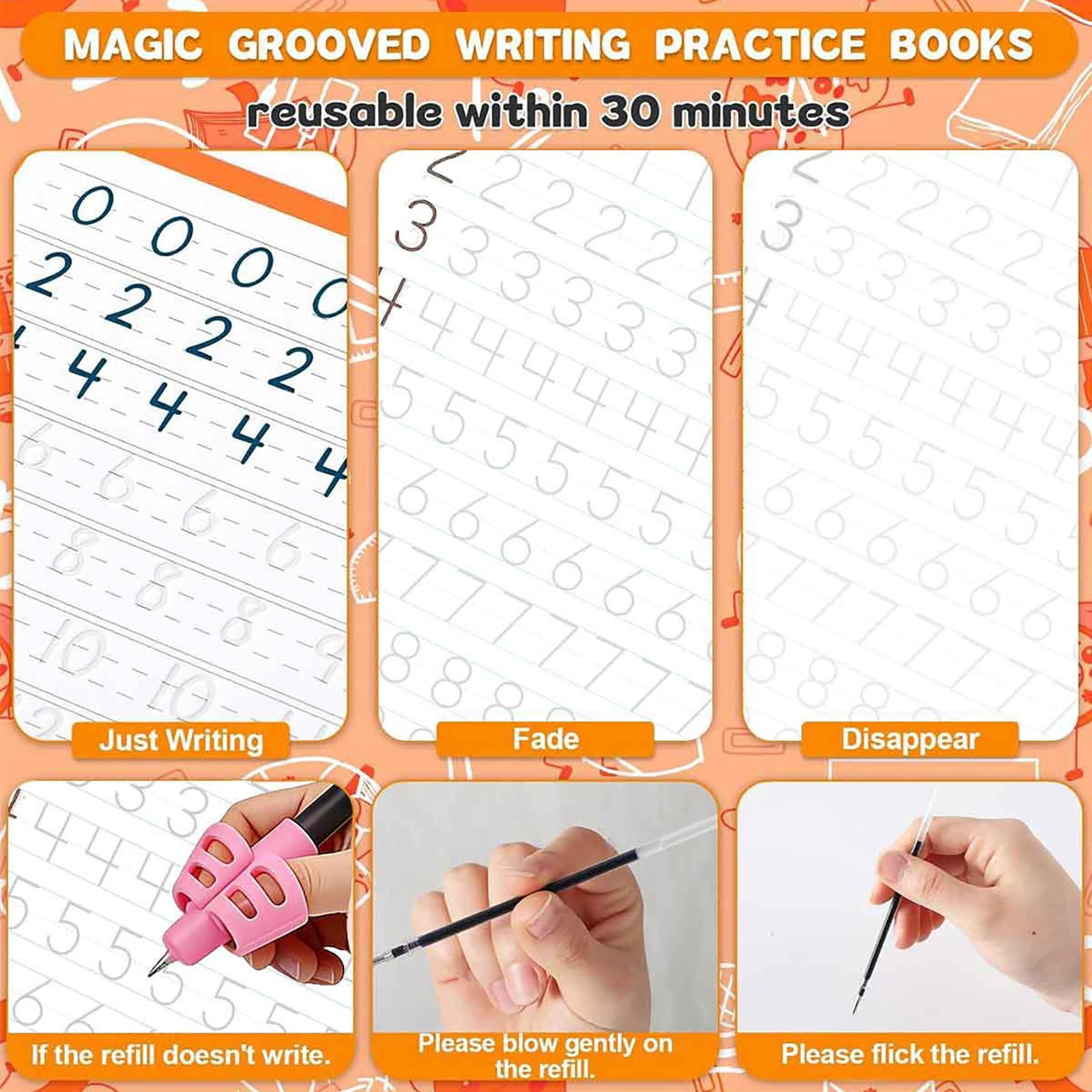 Magic Grooved Writing Practice, Handwriting Practice Copybook, Reusable Tracing Workbooks with Auto-Disappearing Ink, Template Design, Suitable for Learning