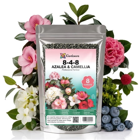 ? Gardenera Labs 8-4-8 Professional Fertilizer for Azaleas, Camellias, Hydrangeas, Blueberries, Gardenias, Magnolia Trees, Evergreens and Rhododendrons - Ideal Iron-Rich Plant Food [8 OZ]