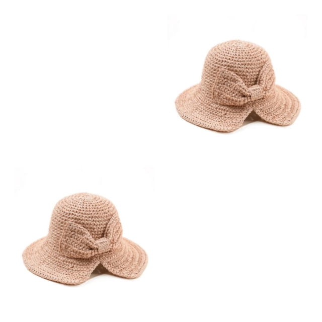 Qarigey Sombrero de paja de verano Bowknot Floppy de ala ancha Sombreros para el sol Playa al aire libre Transpirable Ahuecado Moda Adulto Rosa M (56-58 cm) 2piezas