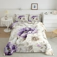 thumbnail image 2 of Manfei Purple White Floral King Size Comforter Sets, Peony Flower Bedding Comforter Set, Tropical Blossoms Bedding Set, Breathable Bedroom Decor, Reversible 3-Piece, 2 of 8