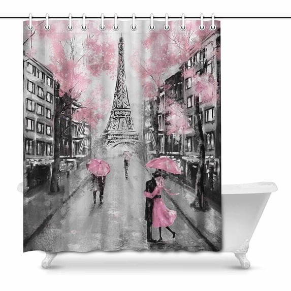 SUNENAT European City Landscape France Paris Eiffel Tower Couple under An umbrella Waterproof Polyester Bathroom Shower Curtain 66(Wide) x 72(Height) Inches