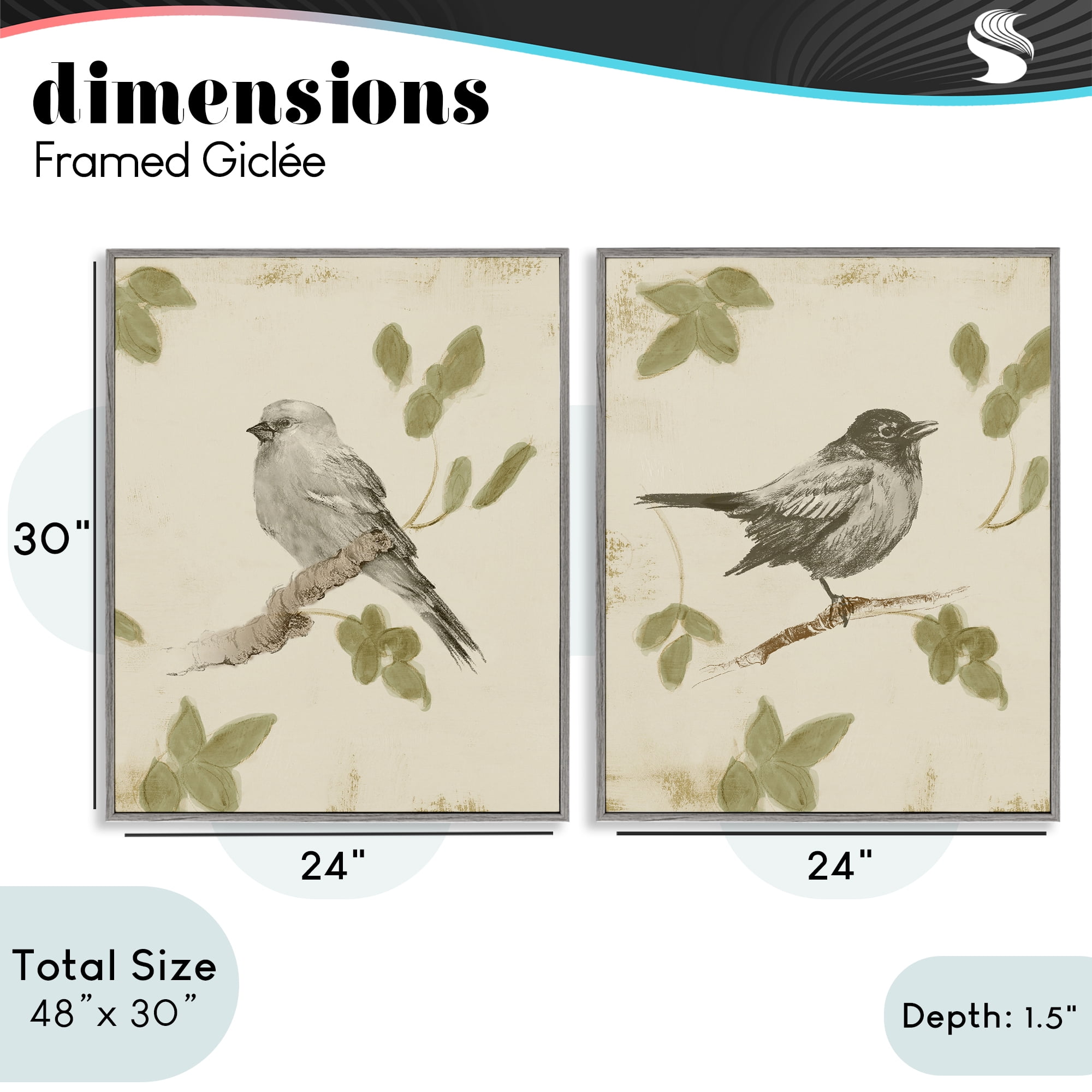 Stupell Industries Neutral Bird Scene 2 Piece Gray Framed Giclee Art Set, design by Lanie Loreth